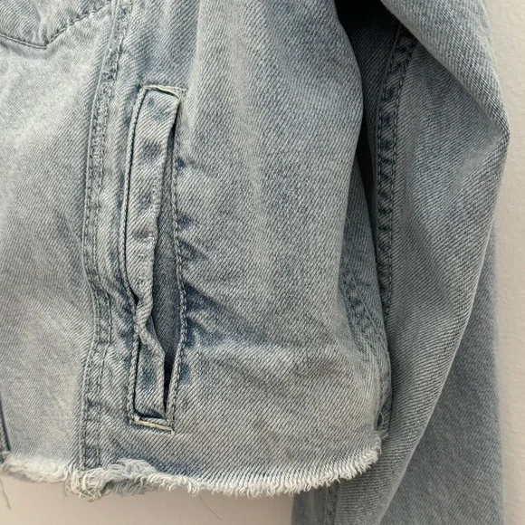 Free People Oversized Baja Mixed-Media Hooded Denim Jacket - Size Small - Picture 13 of 13